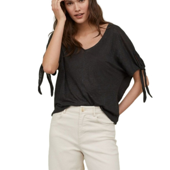 H&M Black Tie Sleeve Linen Top - Picture 1 of 6